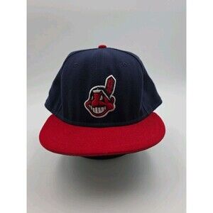 Cleveland Indians Hat Cap Fitted Clean Mens 8 Blue Red MLB Baseball New Era